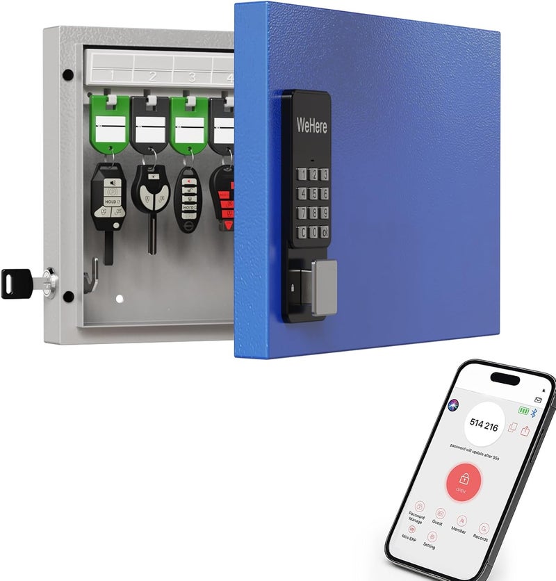 WeHere 16 Key Lock Box Wall Mount, APP Bluetooth/One Time Password Share/Wi-Fi Remote/Fixed Code/Key Unlock, Smart Key Cabinet, Key Organizer Box for Apartment, Hotel, Office, House Key Manage - Image 1